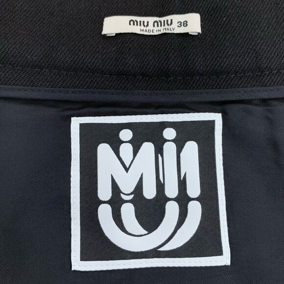 Miu Miu Logo-Print Cotton & Polyester Blend Mini Skirt Size 38 Made In Italy Bla - Picture 5 of 7
